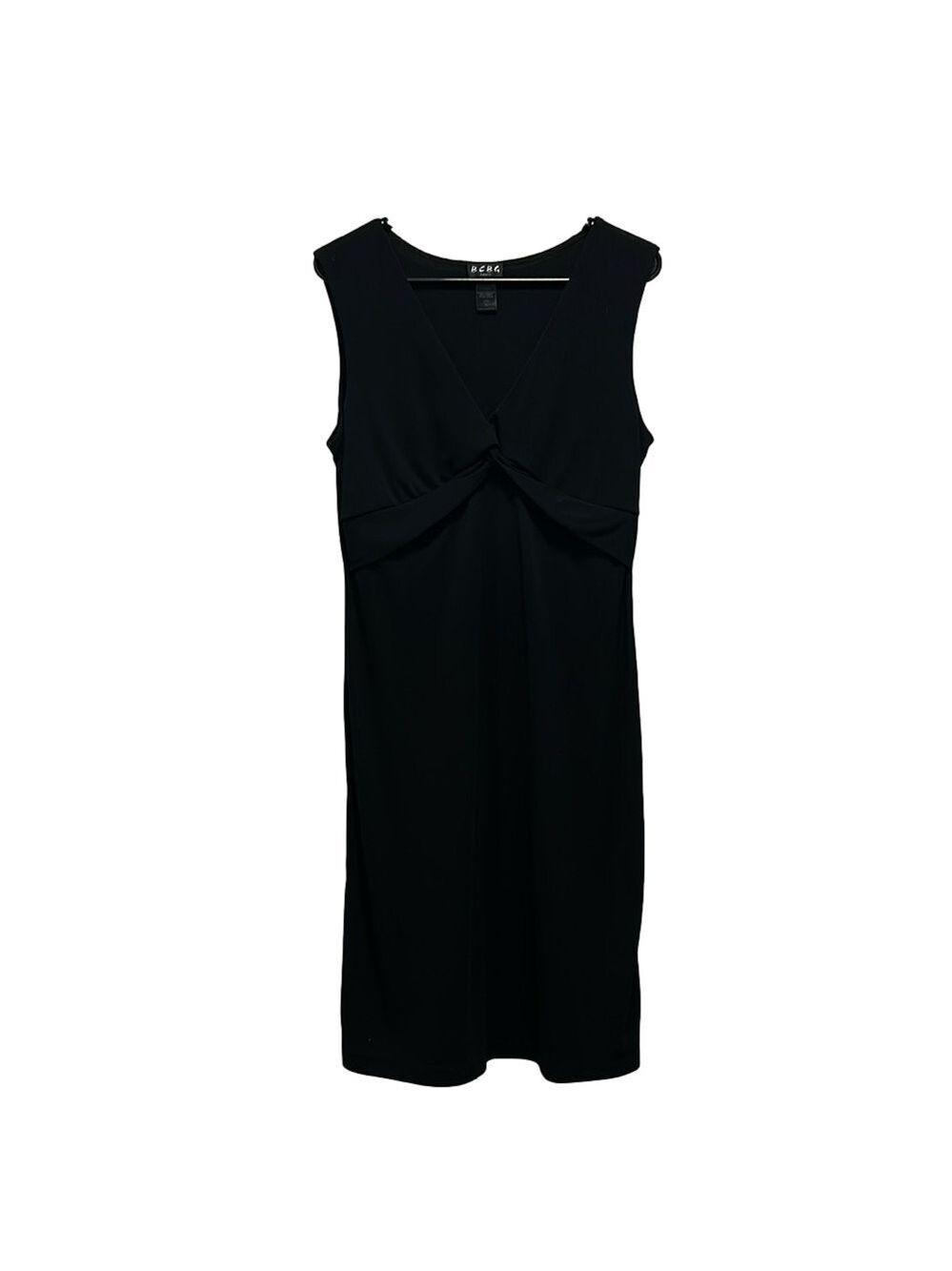 BCBG Paris Vintage Mid Length V-Neck Knot Black Sleeveless Dress Size Large